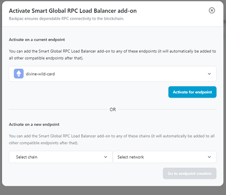 Activate Smart Global RPC Load Balancer add-on