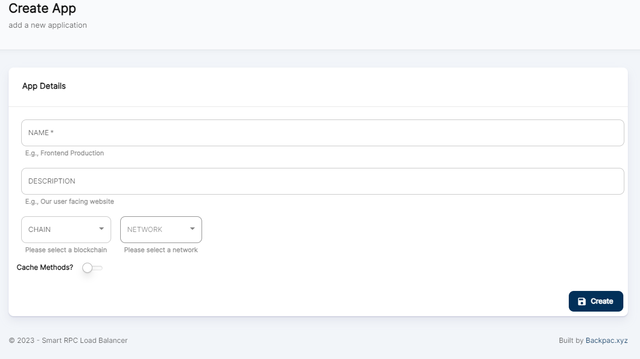 Create Blockchain Access Application Dialog