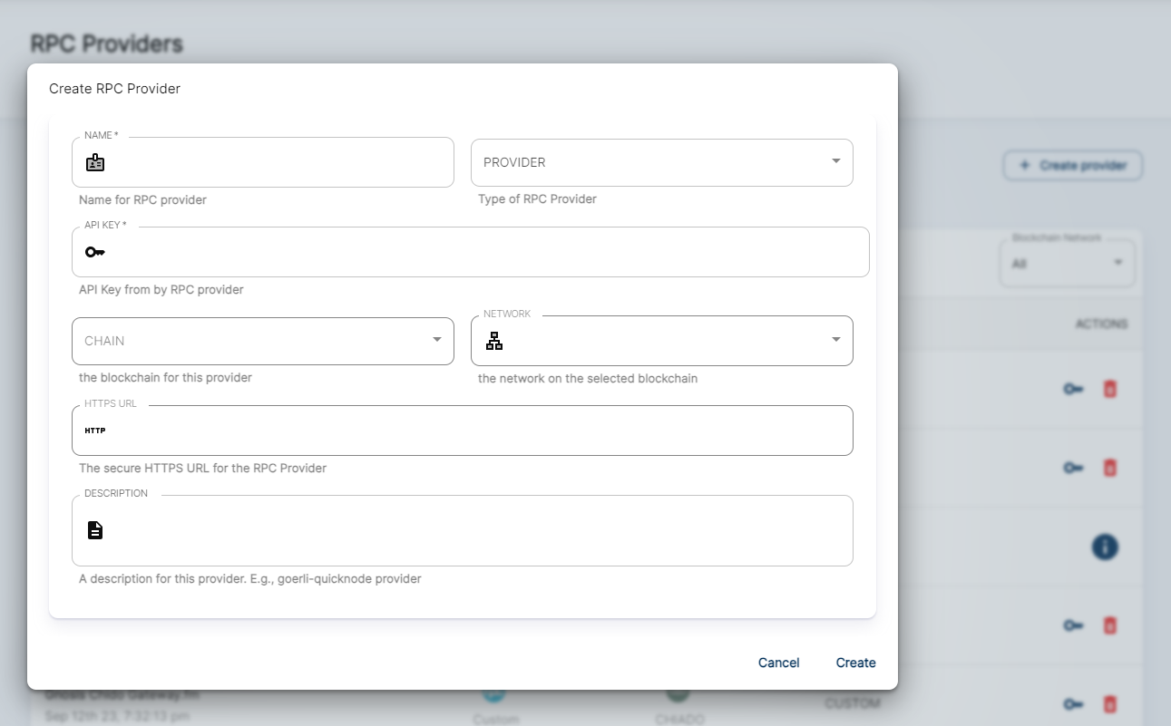 Create RPC Provider Dialog